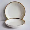 Plato Cuenco Cerámico Rayado Vertical con Borde Dorado Porcelana Rayada Plato Cuenco