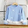 Camiseta Básica Infantil, Camiseta com Laço e Renda para Meninas Primavera e Outono, Top Versátil, Roupas de Bebê, Roupas Infantis para Bebês