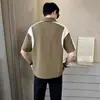 Camiseta de Verano de Manga Corta de Gama Alta para Hombre, Marca de Moda, Top Pulóver con Cuello Campana Estilo Ins, Camisa Polo Bloqueada por Color, Ropa Interior de Moda de Media Manga