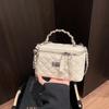 Bolsa de caixa com textura de cor sólida, bolsa prateada feminina, alta qualidade, estilo Chanel, bolsa de corrente rômbica, bolsa transversal, bolsa pequena