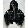 Chamarra acolchada impermeable de superficie de cuero con forro de felpa estilo coreano, ajustada a la cintura, abrigo de algodón plumón, ropa de abrigo de invierno, chamarra gruesa acolchada de algodón, ropa de algodón para mujer