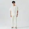 Traje de Moda Americano Duas Peças Gola Redonda Masculino Novo Primavera Casual Calça Longa Marca Tendência Transfronteiriça Manga de Cinco Pontos Branco