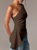 Novo Top de Cor Sólida Irregular Sem Costas Slim Fit Estilo Transfronteiriço, Camiseta Regata Slimming Versátil de Um Ombro