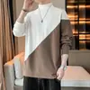2025 Nova Marca da Moda Moletom Quente de Veludo Moda Masculina Costura de Alto Padrão Cor Contrastante Gola Alta Meia Top Inverno Masculino