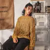 Moda Otoñal Estilo Desgastado Hueco Hombres Silueta Holgada Tendencia Diseño Desgastado Marca de Tendencia Base de Punto Suéter