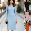 Vestido Redondo de Manga Larga Estilo Europeo y Americano Simple para Mujer, Vestido Bodycon de Longitud Media Formal para el Trabajo con Ceñidor en la Cintura
