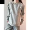 Nova coleção de outono: Camiseta masculina cleanfit estilo americano, peso pesado, G-deconstruída, manga longa, design patchwork, manga longa, cinza claro