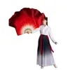 Leque de Dança Wanjiang Seda Simulada Leque Yangko de Jiaozhou Dupla Face Gradiente Vermelho Longo Leque de Seda para Dança Clássica Leque para Dança em Praça