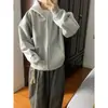 Moda Coreana Estilo Popular Estilo Perezoso Sudadera con Capucha Espesa de Terciopelo para Mujer Otoño e Invierno Chaqueta Cárdigan Holgada con Cremallera Ins