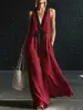 Vestido Longo Simples e Elegante Estilo Europeu e Americano com Decote V Halter Sem Mangas para Férias, com Toque de Alta Qualidade e Design Versátil, da Aliexpress