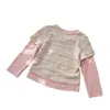 [Ningli] Top Base Falso de Dos Piezas para Niña, Nueva Colección Otoño, Camiseta de Manga Larga con Parches a Rayas y Bloques de Color para Niños