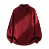 Chegada Nova 2026 Suéter Casual Masculino Marca da Moda Tendência Jacquard Pulôver com Meio Zíper Malha Grossa Masculino