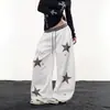 Calça pantalona bordada com estrela estilo retrô americano para homens e mulheres, corte solto, cintura natural, casual, calça de dança jazz estilosa para o outono