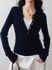 Suéter Elegante de Punto Falso de Dos Piezas Contrastantes Ron 2025 Otoño Nuevo Casual Cuello Polo Ajustado Top para Mujer t