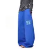 Novas calças de moletom largas estilo retrô americano azul lavado para homens e mulheres, corte solto, com caimento fluido, com strass, calças casuais de comprimento total para dança de rua