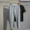 Pantalones de traje para hombre, corte entallado, rectos, antiarrugas, sin planchado, informales, de negocios, de alta calidad, negros, con dosificación recortada.