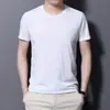 Nova camiseta masculina de manga curta para o verão 2023, gola redonda, cor sólida, seda gelada, casual, fina, mercerizada, atacado