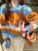 Suéter Redondo Listrado Colorido Feminino Outono Inverno Coreano Grosso Macio Fofo Tricô Top Solto Estilo Preguiçoso Manga Longa Suéter