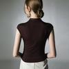 Fu Sheng Ji Outono Novo Semi-alto Collar Base Camisa Cor Sólida plissado Slim Interior