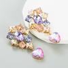 Brincos longos em formato de coração criativos transfronteiriços para mulheres, liga de metal com incrustação de diamantes coloridos, brincos geométricos de alta qualidade, joias para orelha, atacado