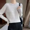 Nuevo Otoño/Invierno 2026 100% Lana Cuello Redondo Tejido de Punto Manga Larga para Mujer Color Sólido Costilla de Sarga Top Base
