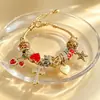 Pulsera Panjia superventas transfronteriza con estampado de leopardo, pentagrama, pedrería, cereza, corazón y diseños de cruz, joyería de moda