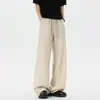 Calça Casual de Linho Imitação Estilo Old Money com Corte Assimétrico para Homens, Calça Leve e Respirável de Algodão e Linho para o Verão, Calça Reta com Caimento Estilo Americano
