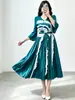 Vestido de cruce fronterizo europeo y americano Issey Miyake, corte A, ceñido a la cintura con cintas, adelgazante, con ribete de volantes, vestido elegante y con estilo