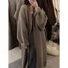 Casaco Cardigan de tricô de comprimento médio para mulheres, outono e inverno, estilo casual, elegante, afina a silhueta, sobre o joelho, solto, casaco de tricô grosso