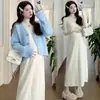 Ropa de maternidad: Suéter abrigo de punto dulce y elegante para otoño/invierno, vestido base de cuello alto, conjunto de dos piezas de moda para mamás con estilo