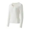 Camisa Básica de Lana para Mujer Otoño-Invierno Clase A, Amigable con la Piel, No Pica, Corte Ajustado, Diseño Elegante, Cuello Henley, Manga Larga
