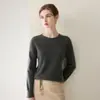 Suéter de malha 100% cashmere puro feminino, novo modelo outono e inverno, gola redonda, caimento justo, canelado, macio, peça base moderna
