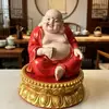 Talla de imitación de marfil con detalles dorados, Buda Maitreya con loto, decoración de entrada de sala de estar, estatua budista, adorno artesanal, al por mayor