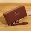 Nova carteira feminina longa com zíper duplo estilo coreano, bolsa para celular de grande capacidade, bolsa de couro moderna e simples com múltiplos compartimentos para cartão, de mão