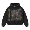 Sudadera con capucha estilo callejero retro americano marca de moda copo de nieve rosa patrón caja suelto estampado desgastado para hombre