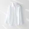 Camisa de Color Sólido de Manga Larga Nueva de Primavera para Mujer, Corte Holgado, Para Usar en Capas, Camisa Casual Estilo Coreano, Botonadura Oculta, Cuello Camisero