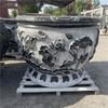 Tanque de peixes de escultura em pedra de mármore branco de pátio, tanque redondo de ardósia azul antigo, vaso de flores, paisagismo externo, ornamentos de água, tanque de água de pedra