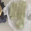 Medias de Seda Blancas para Mujer, Calcetines de Malla Fina Transpirables y Absorbentes de Sudor para Verano, de Media Pantorrilla con Bordes Fruncidos, Calcetines Largos tipo Slouch