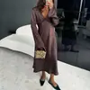 Vestido Nuevo de Satín con Lunares y Encaje para Otoño e Invierno, Cuello en V, Contraste, Cintura Alta, Falda Línea A, Diseño Elegante, Moda Transfronteriza