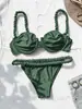 Biquíni de Duas Peças Verão 2027 Estilo Novo Europeu e Americano Transfronteiriço para Mulheres Cor Sólida Sexy Estampado Roupa de Banho para Férias na Praia