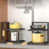 Estante de Almacenamiento Inferior para Fregadero Estante para Ollas Estante para Sartenes Estante de Almacenamiento Doméstico de Múltiples Niveles para Cocina Estante de Almacenamiento de Metal Estante para Ollas Almacenamiento