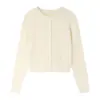 Cardigan Tricotado Clássico de Cor Sólida Versátil com Gola Redonda para Mulheres 2026 Outono Inicial Novo Suéter Macio Roupa de Baixo Top de Manga Longa Tendência