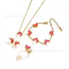 Conjunto de Pulseira, Colar e Brincos de Aço Titânio Popular Transfronteiriço 13mm Trevo de Cinco Folhas, Joias de Trevo de Quatro Folhas 18K Atacado