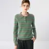 Suéter de cachemira de alta gama con cuello de rayas en contraste, top de punto de manga larga para mujer, versátil y favorecedor, nuevo estilo de otoño en lana