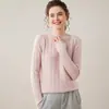 Baicai Rong 2026 Otoño/Invierno Nuevo Suéter 100% Cachemir Botón en el Hombro Cuello de Una Línea Tacto Suave Suéter Básico de Punto Corto
