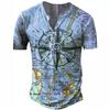 Camiseta con estampado digital para hombre, estilo europeo y americano, con estampado náutico, cuello redondo y 7 hebillas, informal, de manga corta.