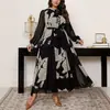 Comércio Exterior Transfronteiriço Europeu e Americano Tamanho Plus Outono 2026 Novo Elegante Gola Meia-Alta Chiffon Cintura Marcada Vestido de Comprimento Médio