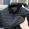 Camisa polo casual de manga curta masculina, novo estilo de verão de alta qualidade, camiseta listrada fresca e respirável, top para homens de meia-idade