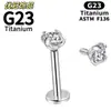 Pendientes de Titanio F136 con Gema de Circonita Cúbica Redonda 5A, Stud para Labret y Cartílago Auricular, Joyería para Piercing