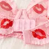 Popular Transfronterizo Europeo y Americano Levantamiento de Glúteos Sexy Labios Calientes Estampados Traje Sexy Malla Bordada Transparente Puro Deseo Ropa Interior Ultra Delgada